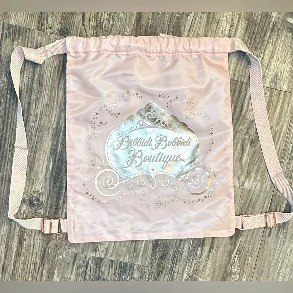 Disney Parks Bibbidi Bobbidi Boutique light pink‎ & gold drawstring bag